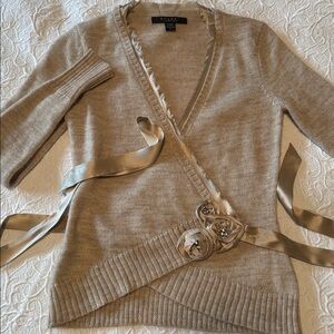 NOUGAT London wool Alpaca wrap cardigan Womens 2 Natural Roses crystals Ballet